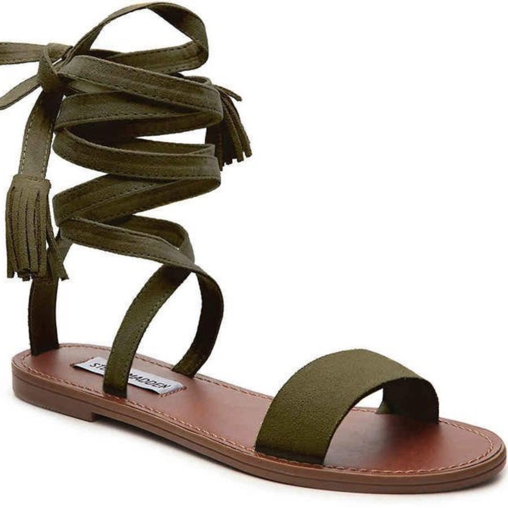 Steve Madden Kaara Strappy Olive Tie Up Sandals
